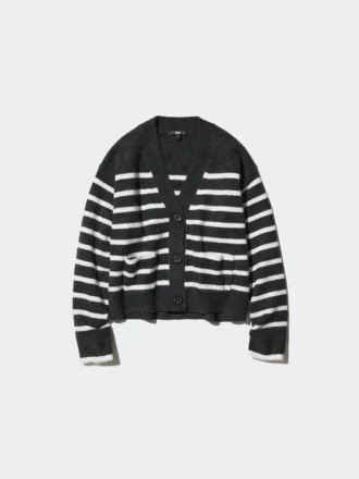 Cardigan corto da donna in filato Souffle Yarn | A righe | Scollo a V