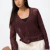 Cardigan da donna con collo a V lavorato all’uncinetto Cardigan da donna con collo a V lavorato all’uncinetto