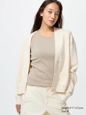 Cardigan da donna in morbido cotone con scollo a V