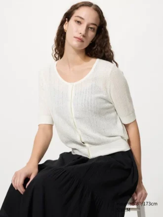 Cardigan da donna in pizzo trasparente | Maniche corte in pantaloncini