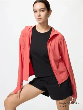 Felpa con cappuccio da donna Ultra Stretch AIRism con protezione UV e zip integrale