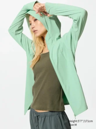 Felpa con cappuccio da donna Ultra Stretch AIRism con protezione UV e zip integrale