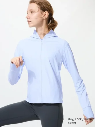 Felpa con cappuccio da donna Ultra Stretch AIRism con protezione UV e zip integrale