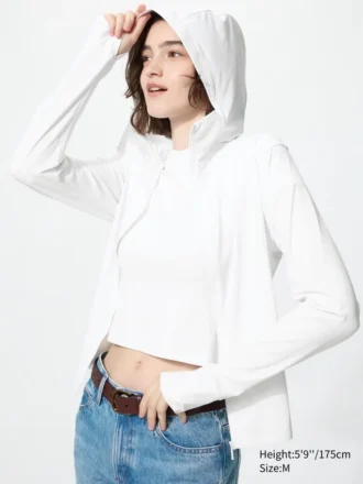 Felpa con cappuccio da donna Ultra Stretch AIRism con protezione UV e zip integrale