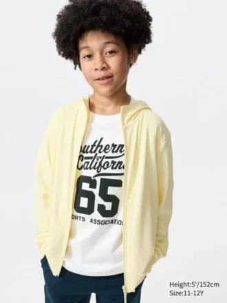 Felpa con cappuccio e zip integrale Kids AIRism con protezione UV