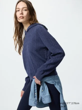 Felpa con cappuccio in maglia a trecce lavabile da donna