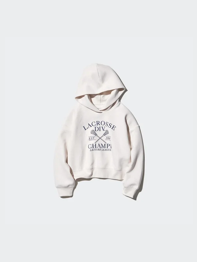 Felpa corta con cappuccio e stampa per bambini Felpa corta con cappuccio e stampa per bambini