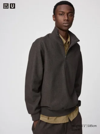 Felpa unisex con mezza zip in tessuto spazzolato