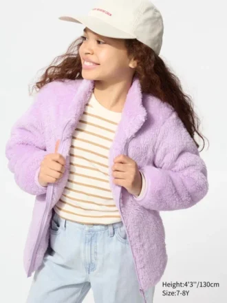 Giacca con zip integrale in pile con filato soffice per bambini