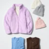 Giacca con zip integrale in pile con filato soffice per bambini Giacca con zip integrale in pile con filato soffice per bambini