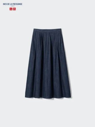 Gonna a pieghe in denim da donna