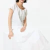 Gonna lunga con pieghe in misto lino da donna Gonna lunga con pieghe in misto lino da donna
