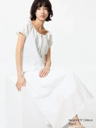 Gonna lunga con pieghe in misto lino da donna