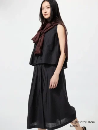 Gonna lunga con pieghe in misto lino da donna