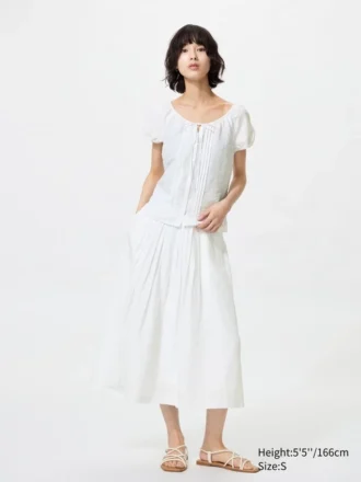 Gonna lunga con pieghe in misto lino da donna