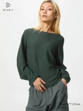 Maglione da donna 3D Knit di cotone con maniche voluminose