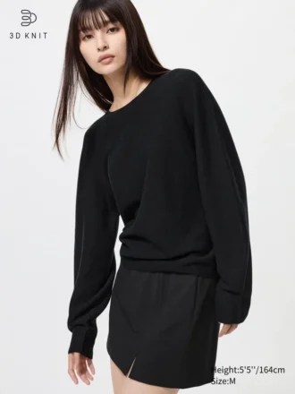 Maglione da donna 3D Knit di cotone con maniche voluminose