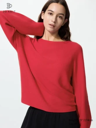 Maglione da donna 3D Knit di cotone con maniche voluminose