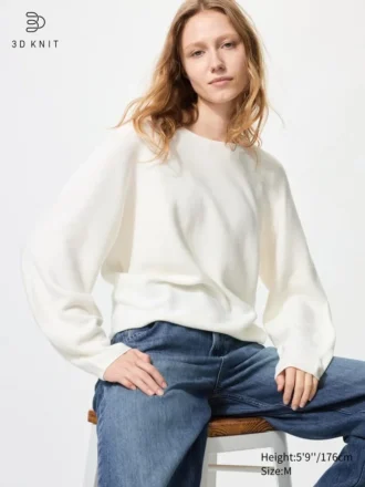 Maglione da donna 3D Knit di cotone con maniche voluminose