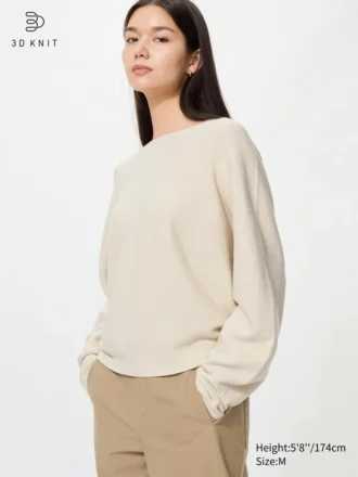 Maglione da donna 3D Knit di cotone con maniche voluminose