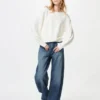 Maglione da donna 3D Knit di cotone con maniche voluminose Maglione da donna 3D Knit di cotone con maniche voluminose
