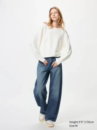 Maglione da donna 3D Knit di cotone con maniche voluminose