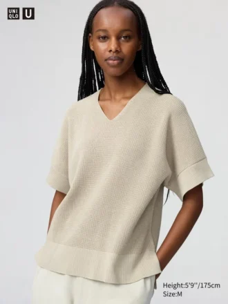 Maglione da donna con scollo a V | Maniche corte in pantaloncini Maglione da donna con scollo a V | Maniche corte in pantaloncini