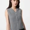 Maglione da donna con scollo a V smerlato | Senza maniche
