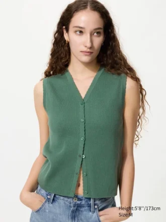 Maglione da donna con scollo a V smerlato | Senza maniche