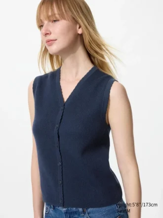 Maglione da donna con scollo a V smerlato | Senza maniche