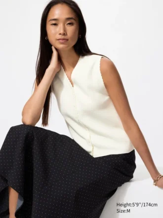 Maglione da donna con scollo a V smerlato | Senza maniche