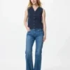 Maglione da donna con scollo a V smerlato | Senza maniche