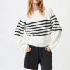 Maglione da donna in 3D Knit di cotone con maniche voluminose | A righe