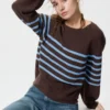 Maglione da donna in 3D Knit di cotone con maniche voluminose | A righe