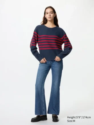 Maglione da donna in 3D Knit di cotone con maniche voluminose | A righe