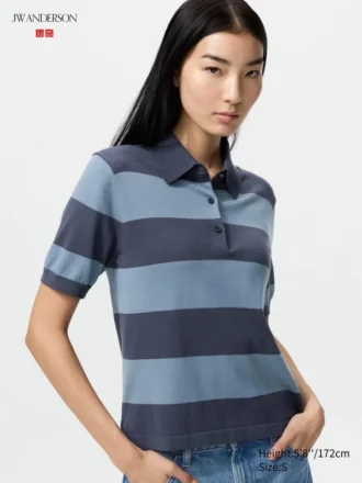 Maglione polo da donna a maniche corte in pantaloncini | A righe