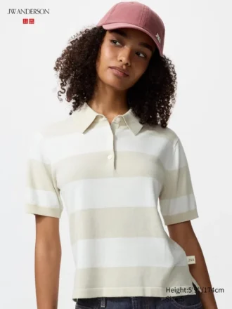 Maglione polo da donna a maniche corte in pantaloncini | A righe
