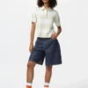 Maglione polo da donna a maniche corte in pantaloncini | A righe
