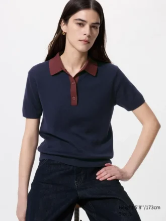 Maglione polo da donna a maniche corte in pantaloncini | Color Block