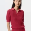 Maglione polo da donna in cotone a punto traforato Maglione polo da donna in cotone a punto traforato