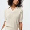 Maglione polo da donna in cotone a punto traforato Maglione polo da donna in cotone a punto traforato
