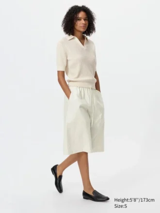 Maglione polo da donna in cotone a punto traforato