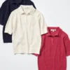 Maglione polo da donna in cotone a punto traforato Maglione polo da donna in cotone a punto traforato
