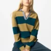 Maglione polo da donna in cotone liscio dal taglio morbido | A righe Maglione polo da donna in cotone liscio dal taglio morbido | A righe