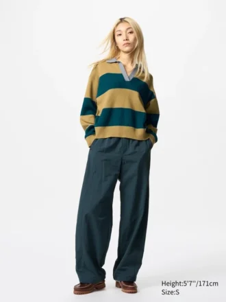 Maglione polo da donna in cotone liscio dal taglio morbido | A righe