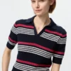 Maglione polo da donna in cotone pointelle | A righe Maglione polo da donna in cotone pointelle | A righe