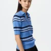 Maglione polo da donna in cotone pointelle | A righe Maglione polo da donna in cotone pointelle | A righe