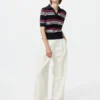 Maglione polo da donna in cotone pointelle | A righe Maglione polo da donna in cotone pointelle | A righe