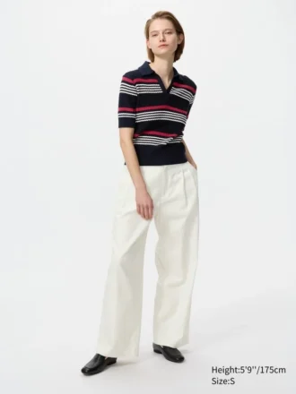 Maglione polo da donna in cotone pointelle | A righe