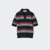Maglione polo da donna in cotone pointelle | A righe Maglione polo da donna in cotone pointelle | A righe